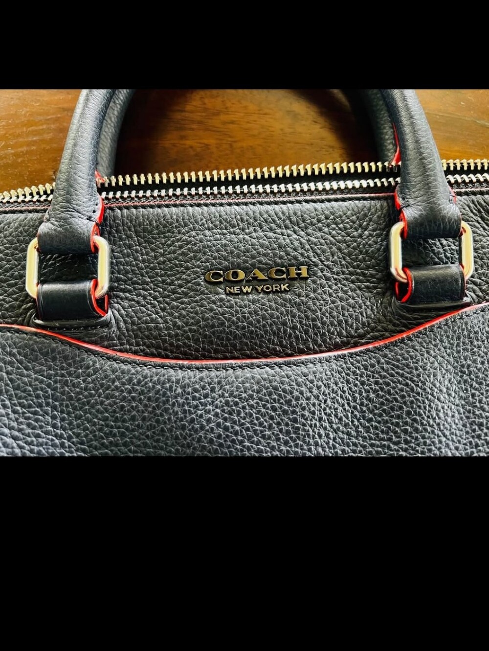 Coach Pebble Navy Pebble Leather Graham Laptop  Messenger Bag NWOT - Picture 4 of 16